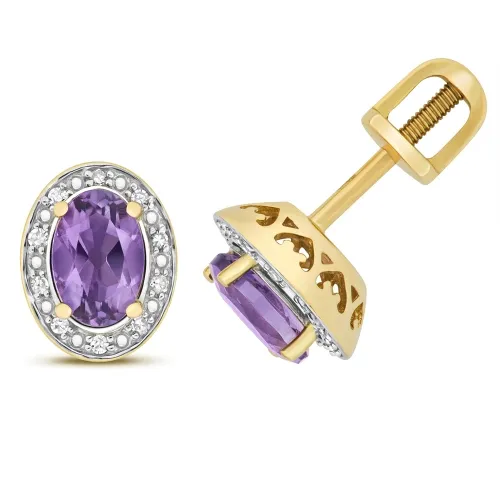 Diamond and Amethyst Oval Studs